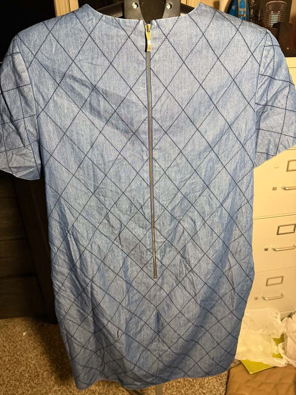 Kate Spade New York Blue Quilted Chambray Diamond Stitch Shift Dress Size 4 - Picture 3 of 4